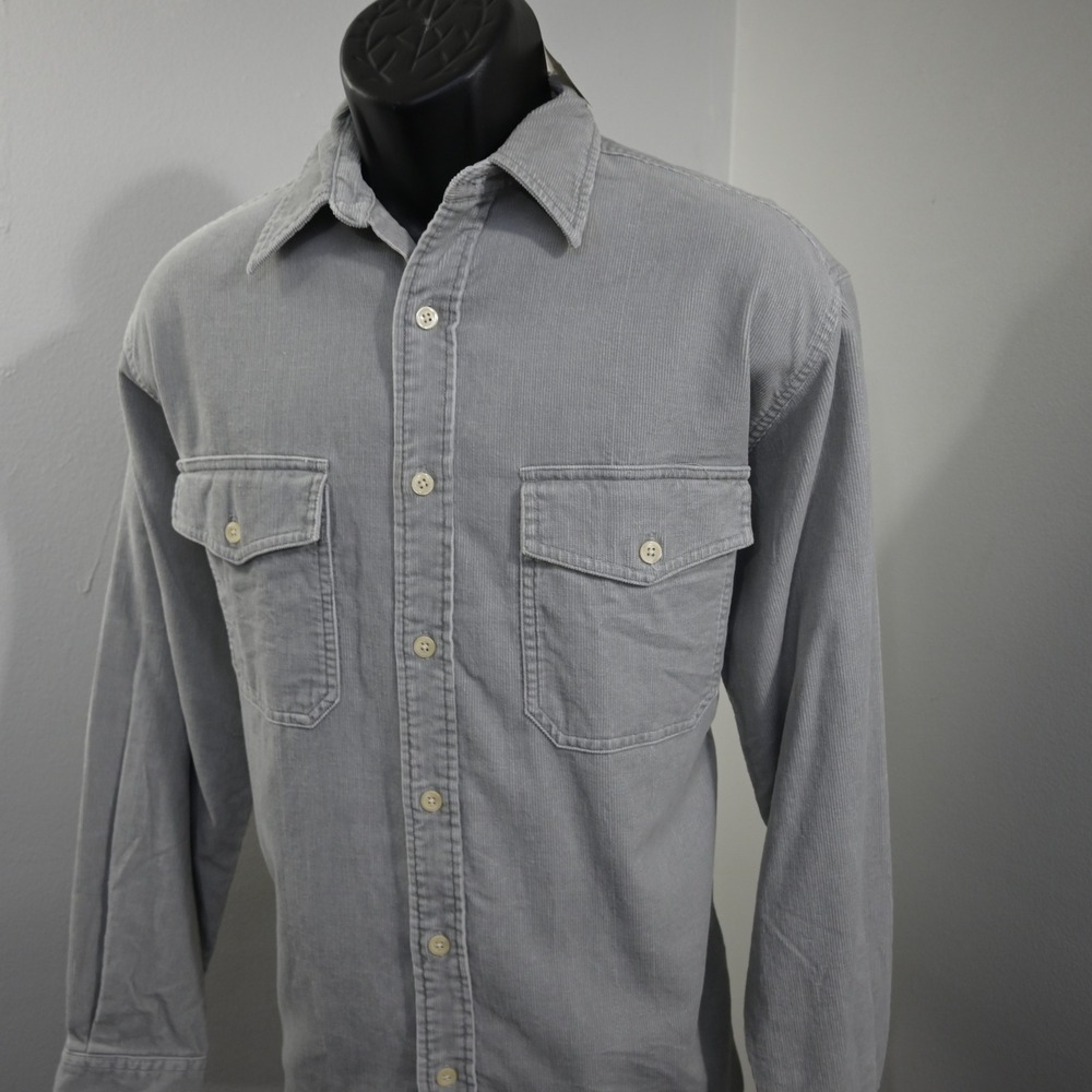 VTG J.Crew Corduroy Button Up Shirt Mens Small NEW Gray Long Sleeve Dual Pocket